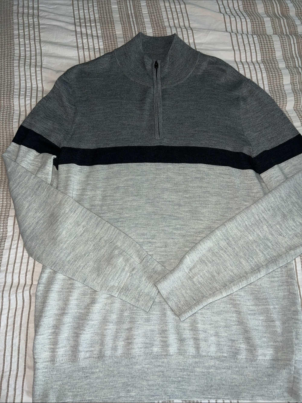 Express Men's Heather Gray Half-Zip Sweater with Black Chest Stripe